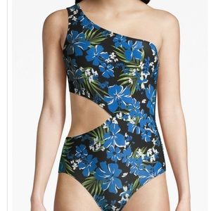 Michael Kors FLORAL One-Shoulder Logo Swimsuit